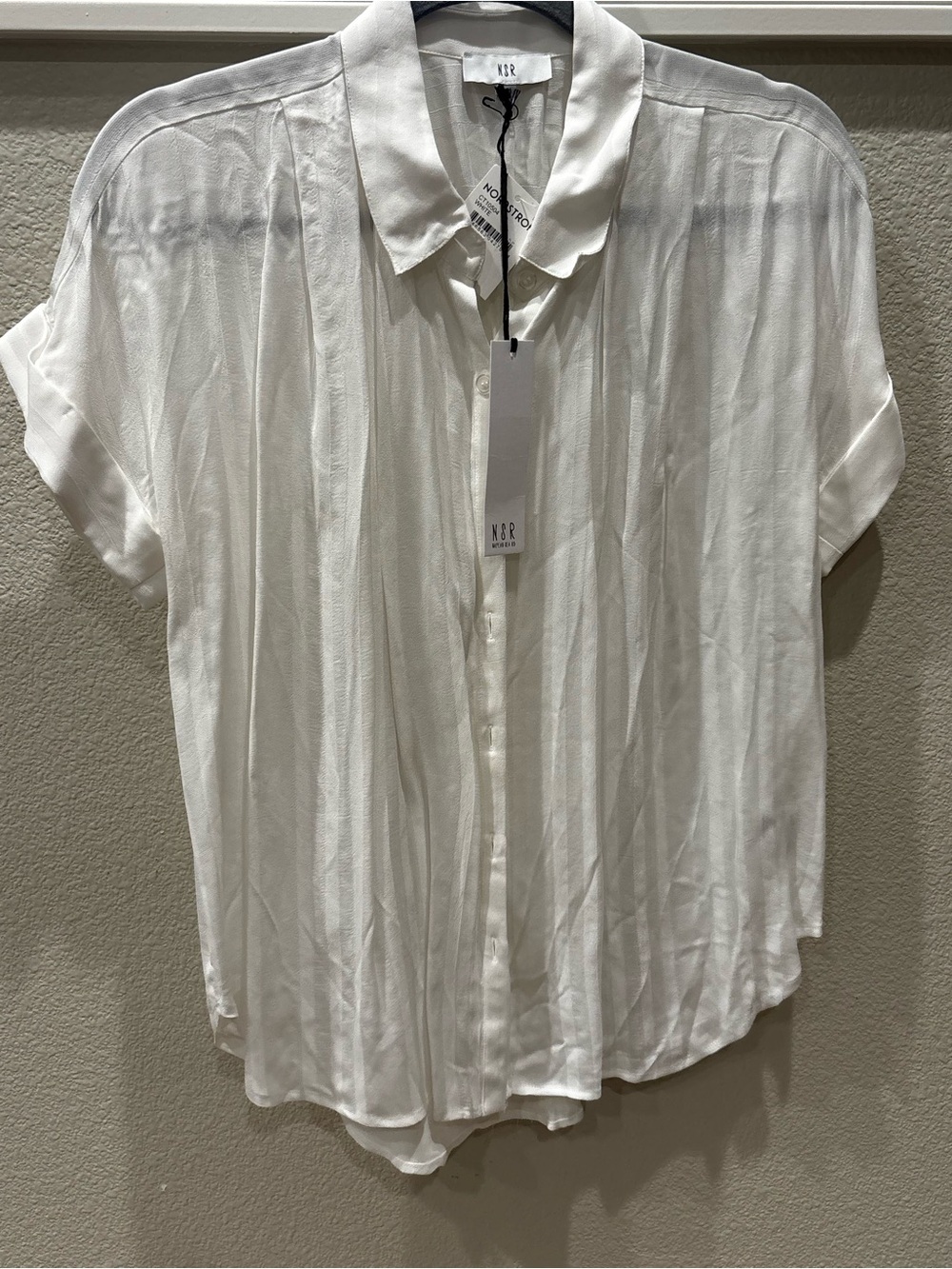 Nordstrom Cream Short-Sleeve Button-Down Blouse